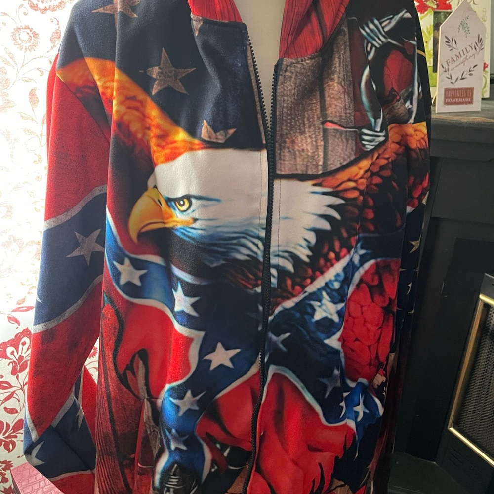 Eagle / Rebel Flag Graphic Zip-Up Hoodie Jacket